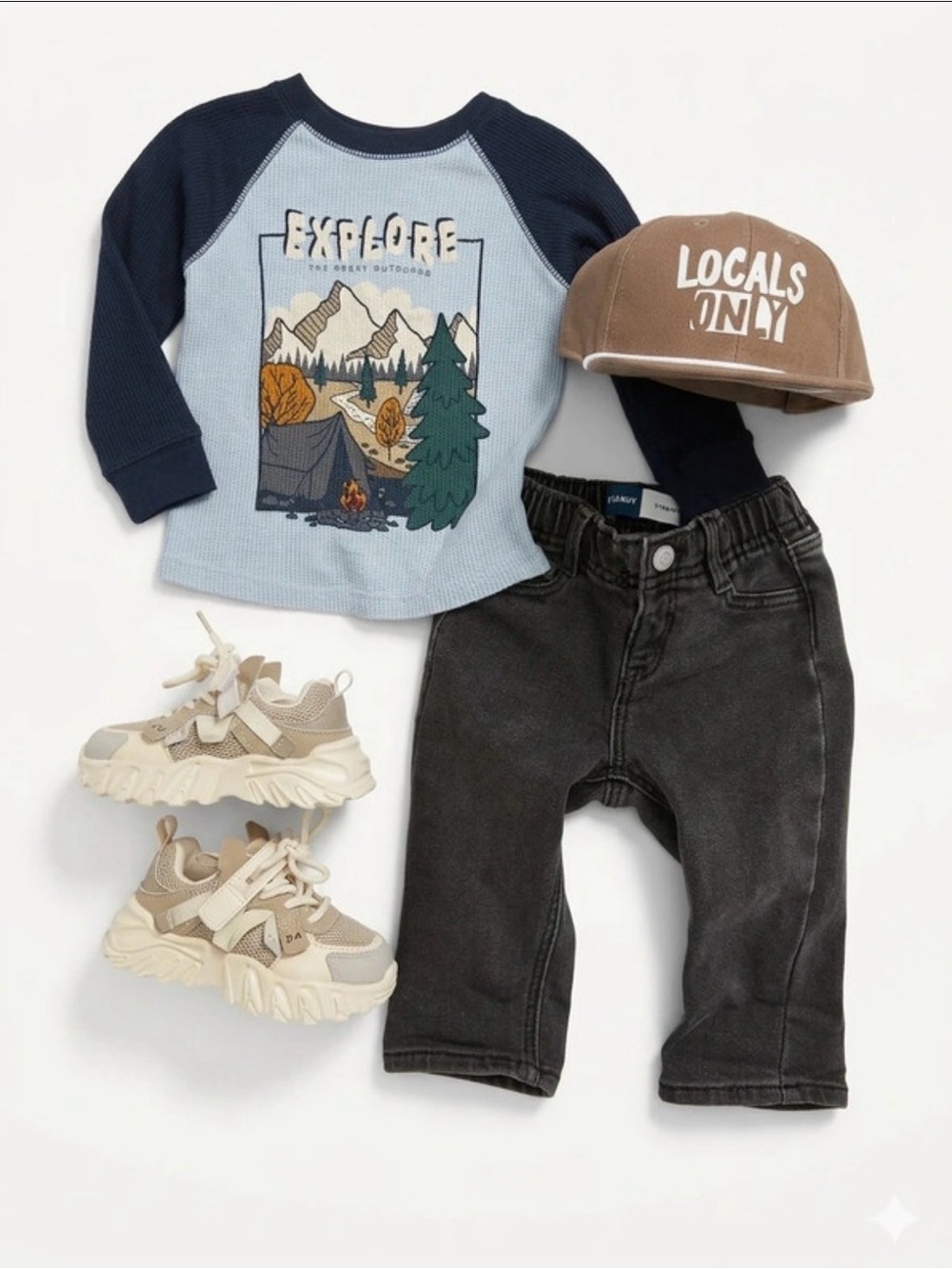 Baby Explore Waffle Shirt and Black Denim Set